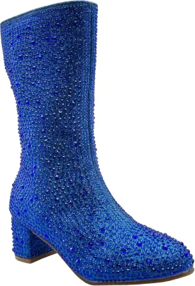 ABSOLEX Girl's Rhinestone Round Toe Knee High Chunky Low Heel Boot