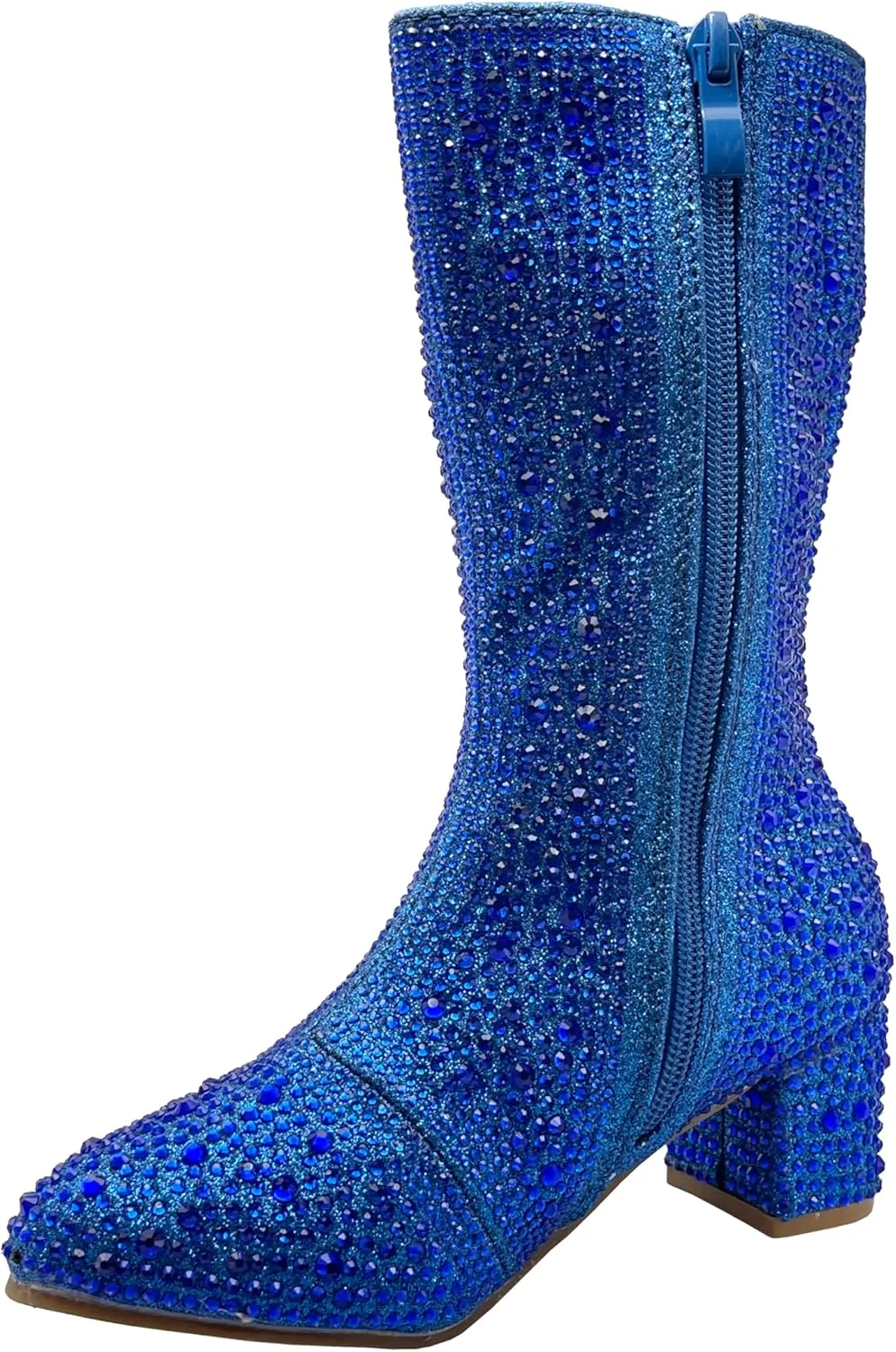 ABSOLEX Girl's Rhinestone Round Toe Knee High Chunky Low Heel Boot