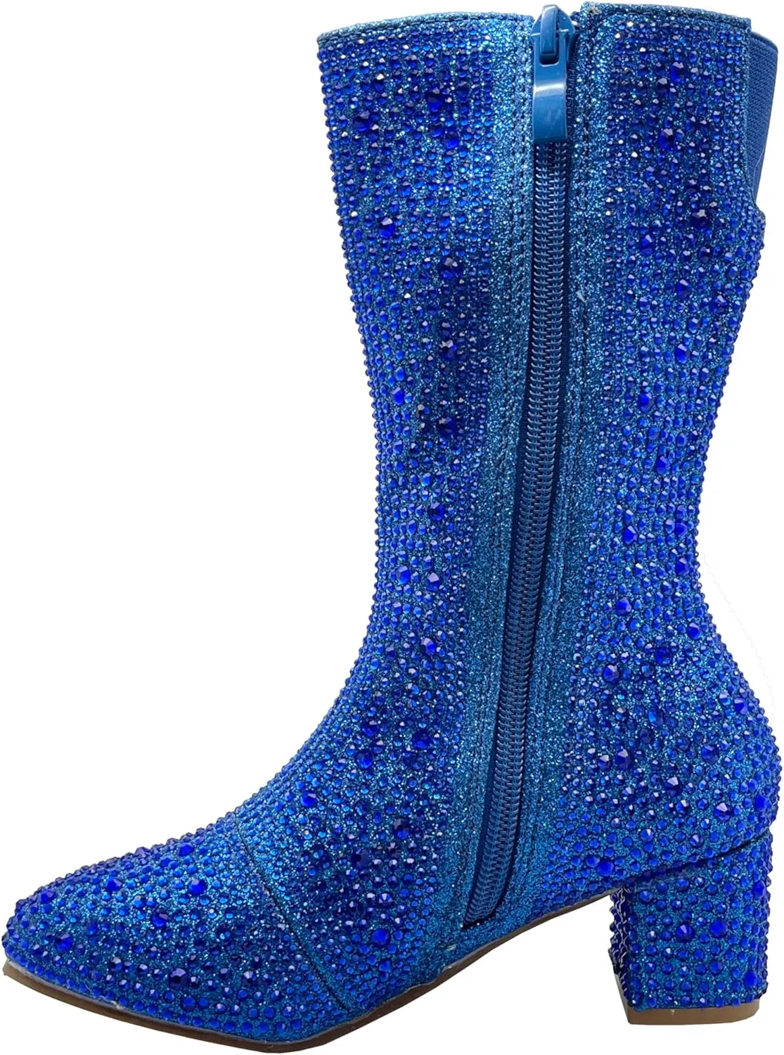 ABSOLEX Girl's Rhinestone Round Toe Knee High Chunky Low Heel Boot