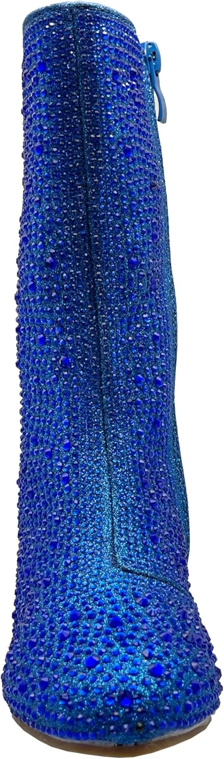 ABSOLEX Girl's Rhinestone Round Toe Knee High Chunky Low Heel Boot