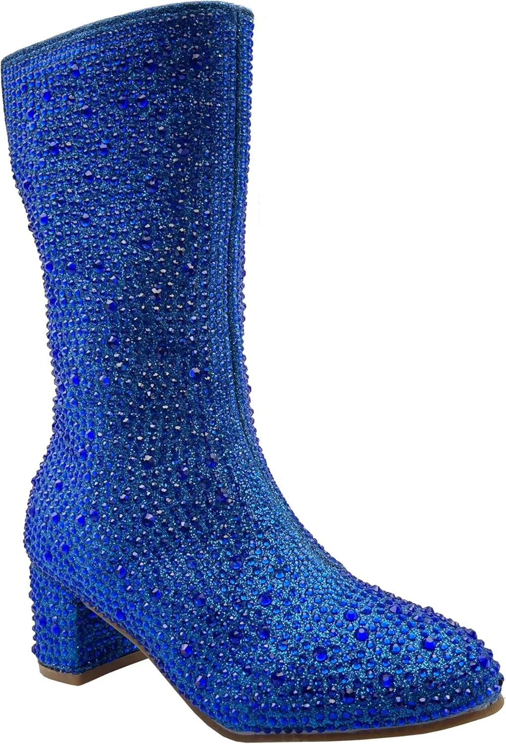 ABSOLEX Girl's Rhinestone Round Toe Knee High Chunky Low Heel Boot