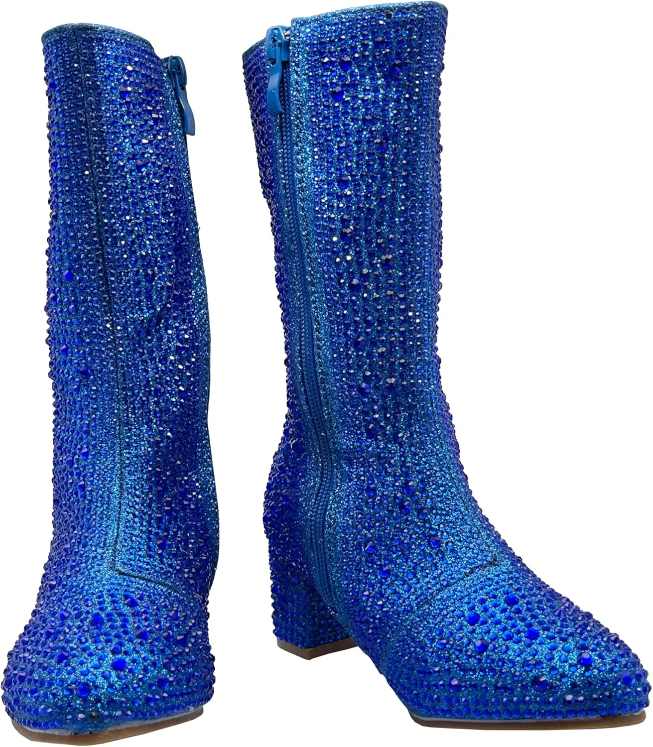 ABSOLEX Girl's Rhinestone Round Toe Knee High Chunky Low Heel Boot