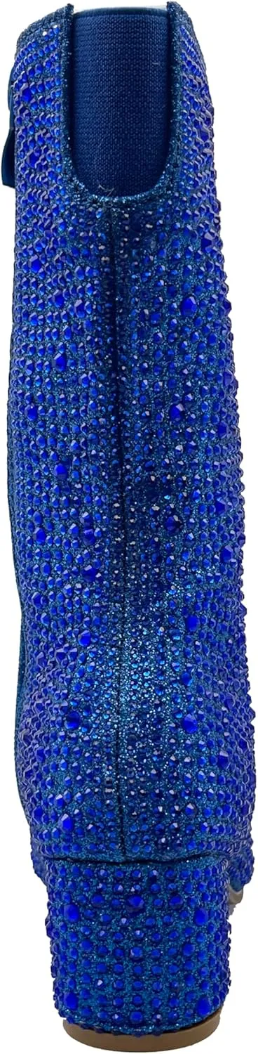 ABSOLEX Girl's Rhinestone Round Toe Knee High Chunky Low Heel Boot