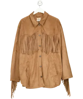Beige We The Free Fringe Out Vegan Suede Jacket UK 20