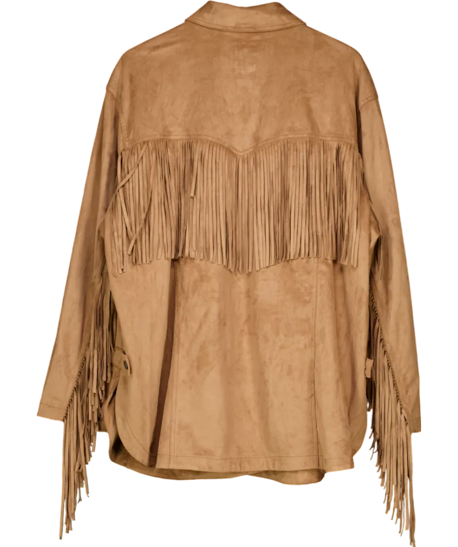 Beige We The Free Fringe Out Vegan Suede Jacket UK 20