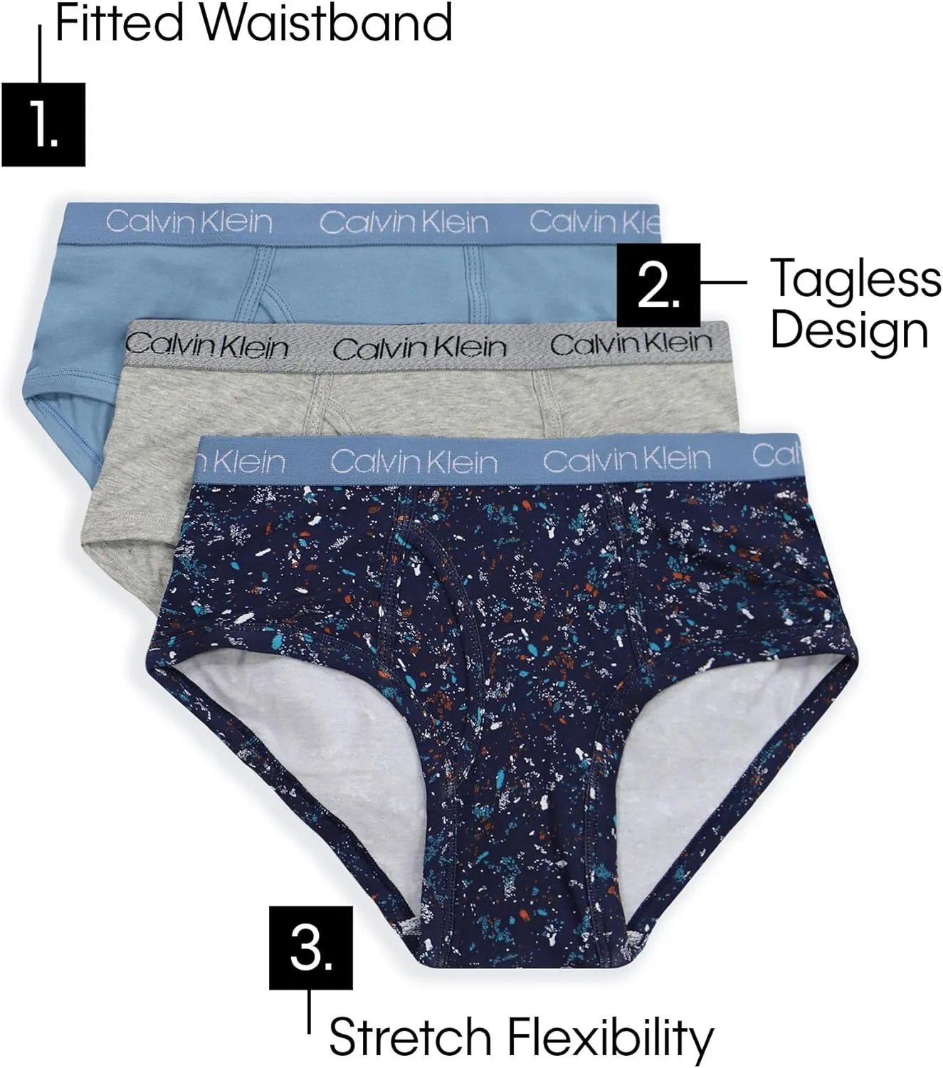 Calvin Klein Boys' Little Modern Cotton Assorted Briefs Underwear 3 Pack