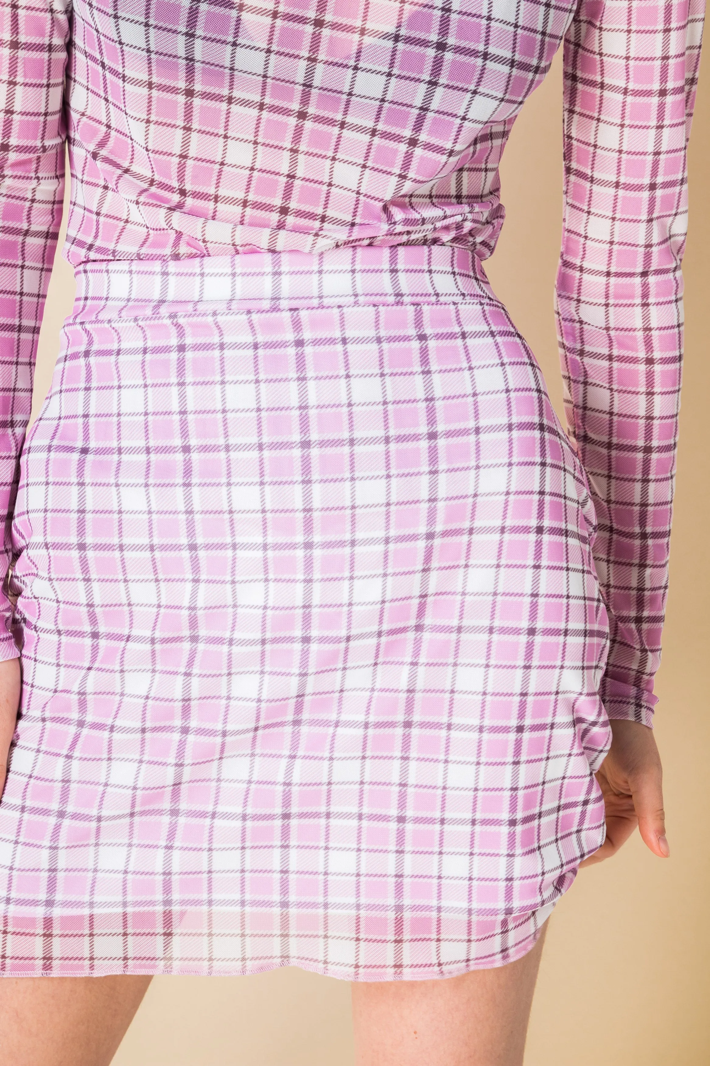 Daisy Street Pink Checked Mesh Mini Skirt