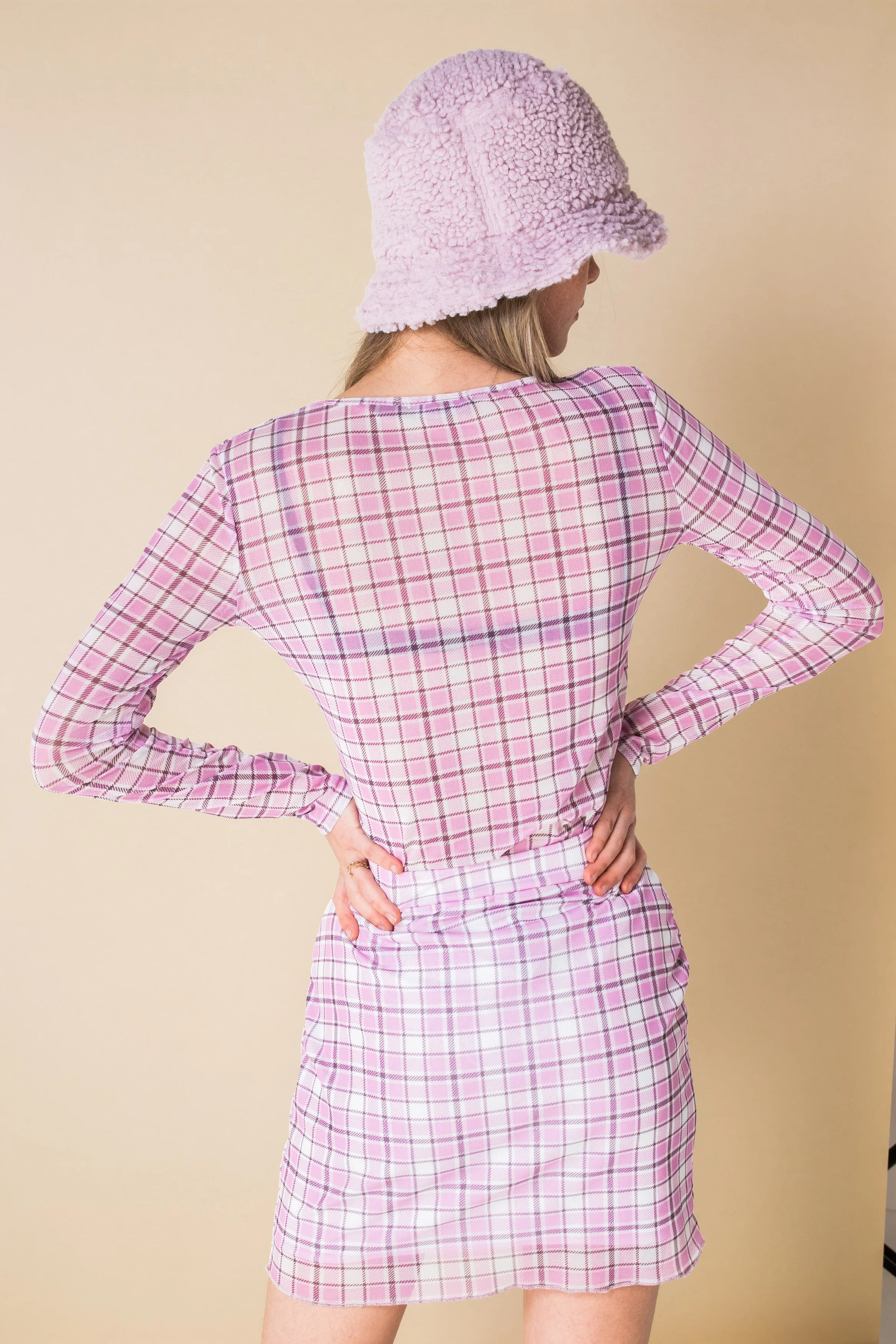 Daisy Street Pink Checked Mesh Mini Skirt