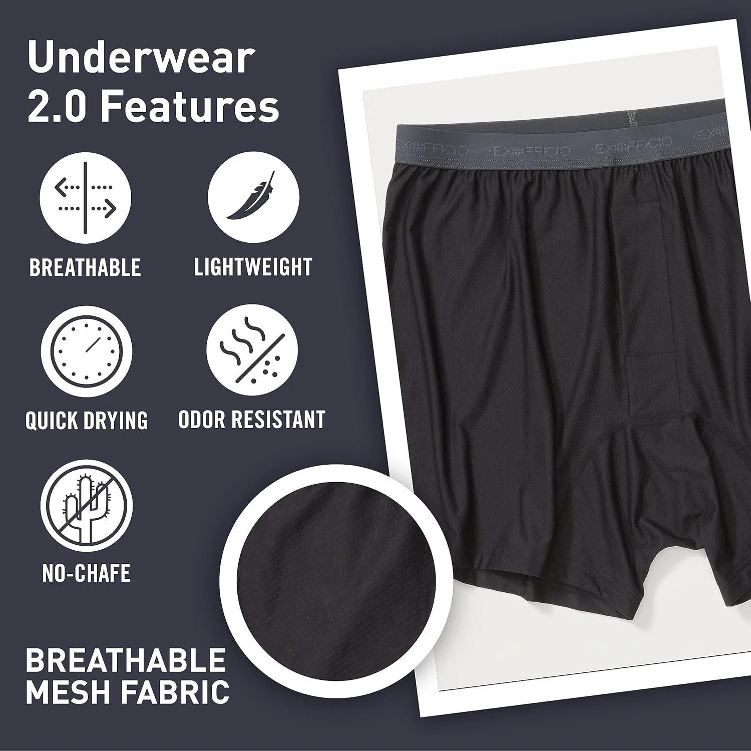 ExOfficio Men's Give-N-Go 2.0 Boxer - Breathable Durable Easy Care Travel Underwear