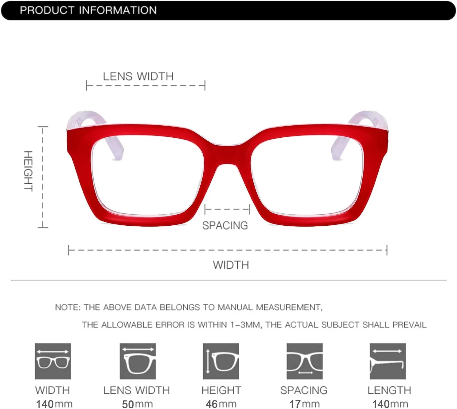 EYLRIM Classic Thick Square Frame Clear Lens Glasses for Women Men Non Prescription Eyeglasses