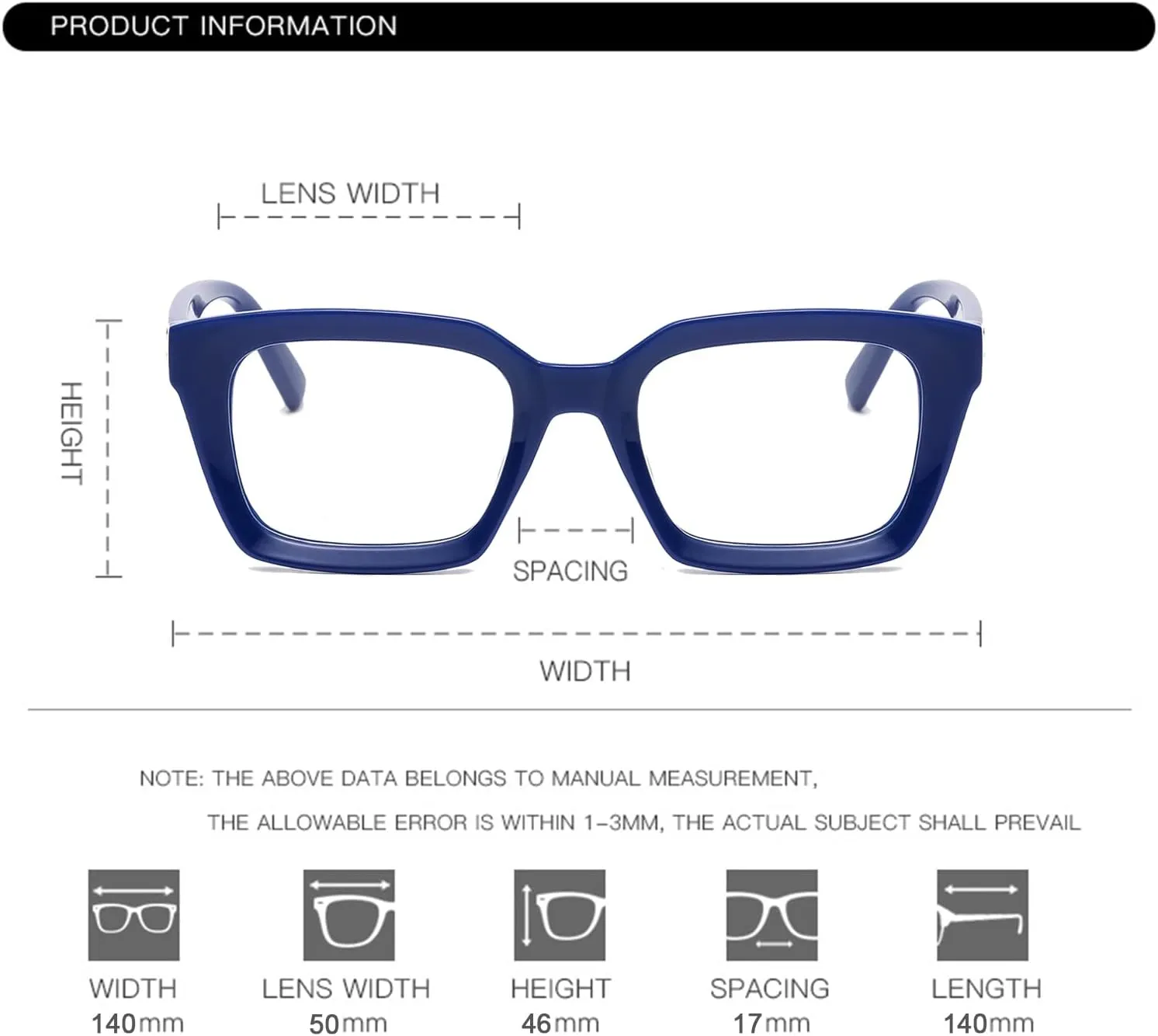EYLRIM Classic Thick Square Frame Clear Lens Glasses for Women Men Non Prescription Eyeglasses
