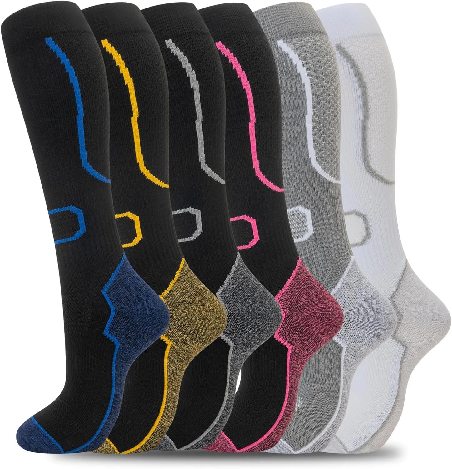 fenglaoda 6 Pairs Compression Socks for Women & Men Knee High Cute Circulation Socks for Nurse Pregnant Travel Athletic