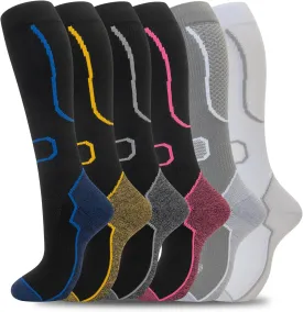 fenglaoda 6 Pairs Compression Socks for Women & Men Knee High Cute Circulation Socks for Nurse Pregnant Travel Athletic