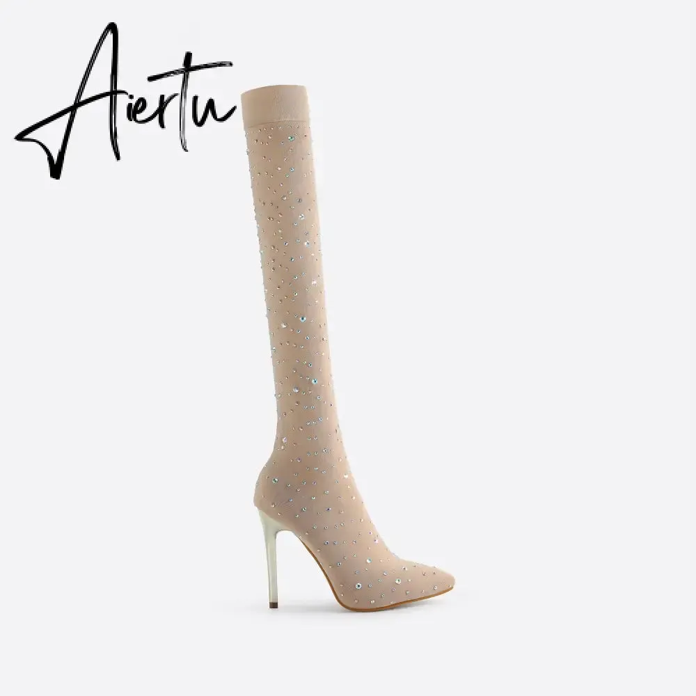 FIT Women Rhinestone Over-The-Knee Sock Boots