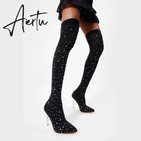 FIT Women Rhinestone Over-The-Knee Sock Boots