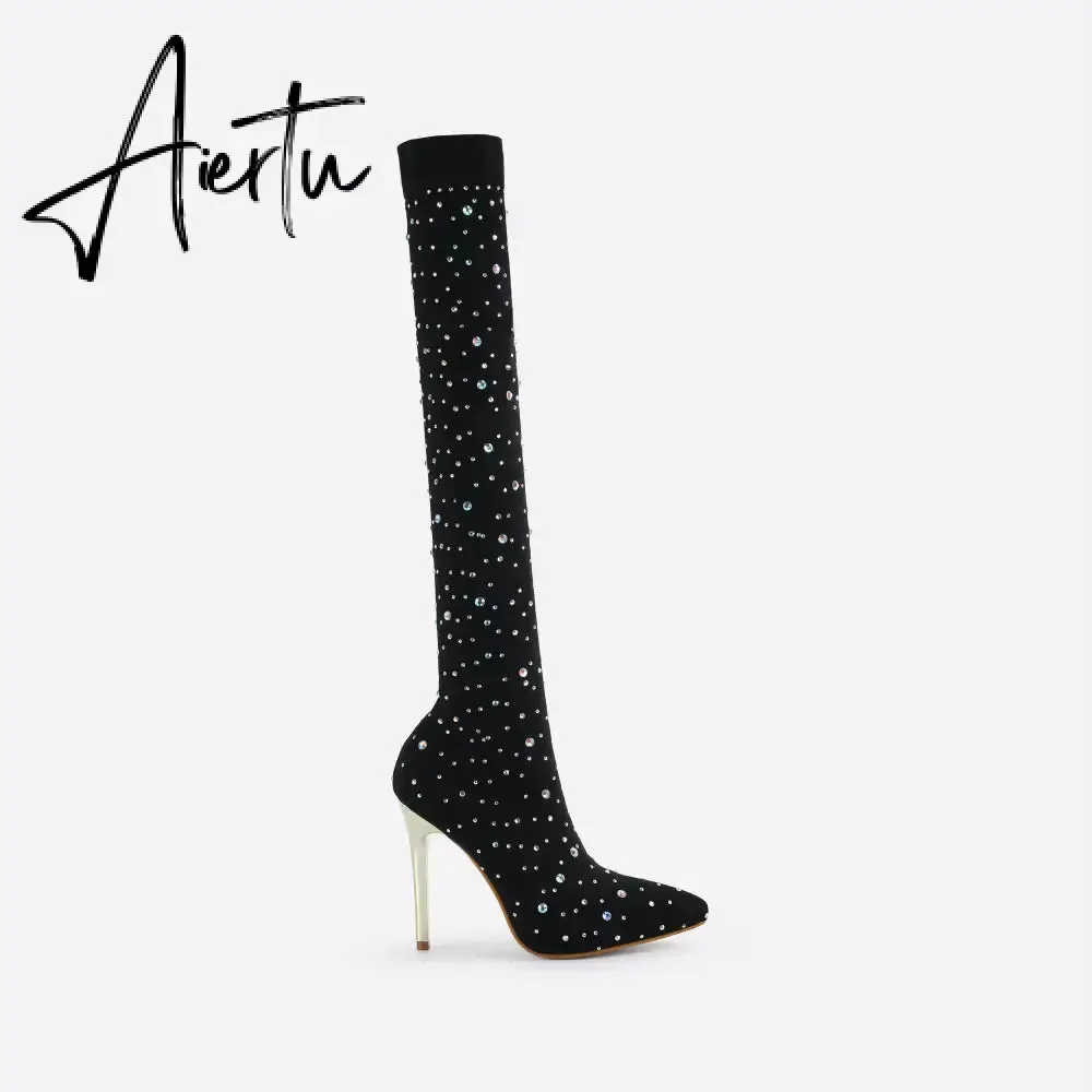 FIT Women Rhinestone Over-The-Knee Sock Boots