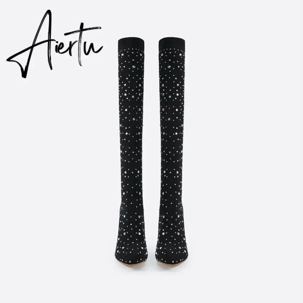 FIT Women Rhinestone Over-The-Knee Sock Boots