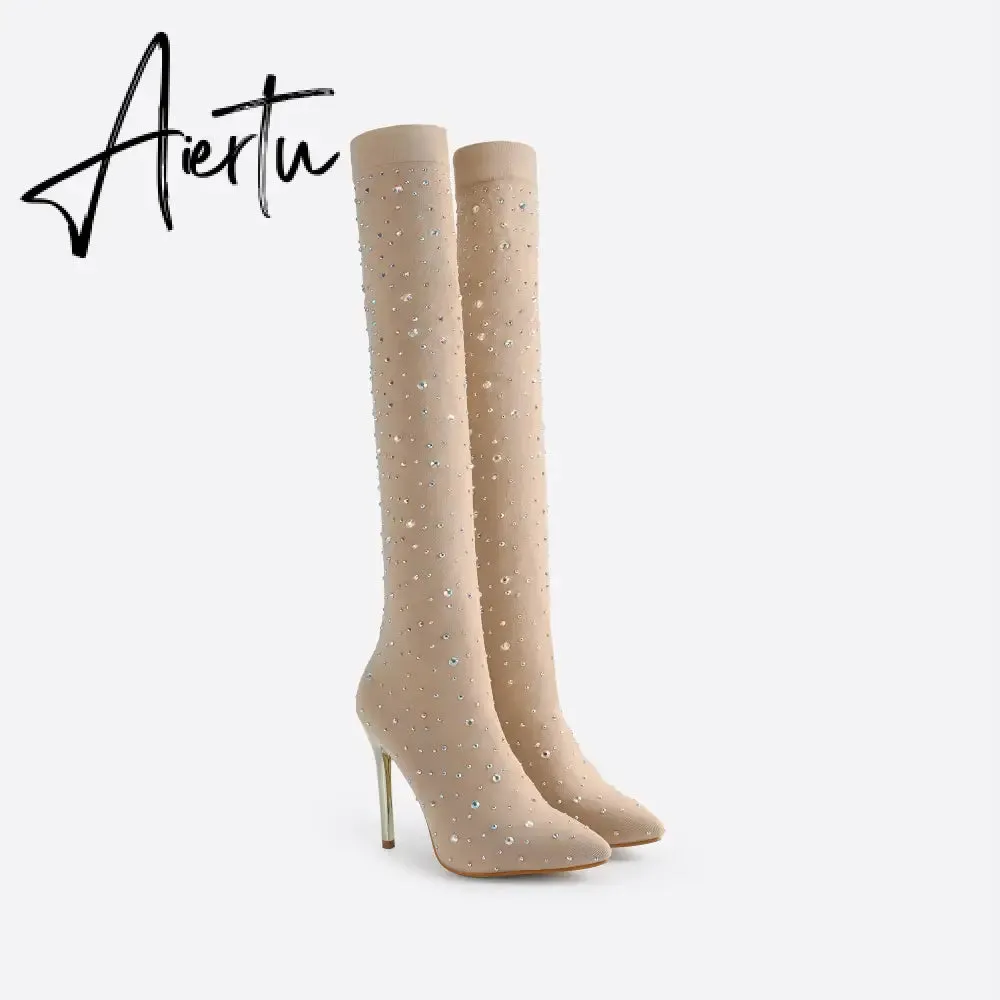 FIT Women Rhinestone Over-The-Knee Sock Boots