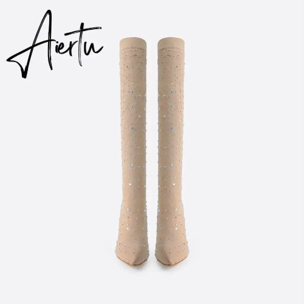 FIT Women Rhinestone Over-The-Knee Sock Boots