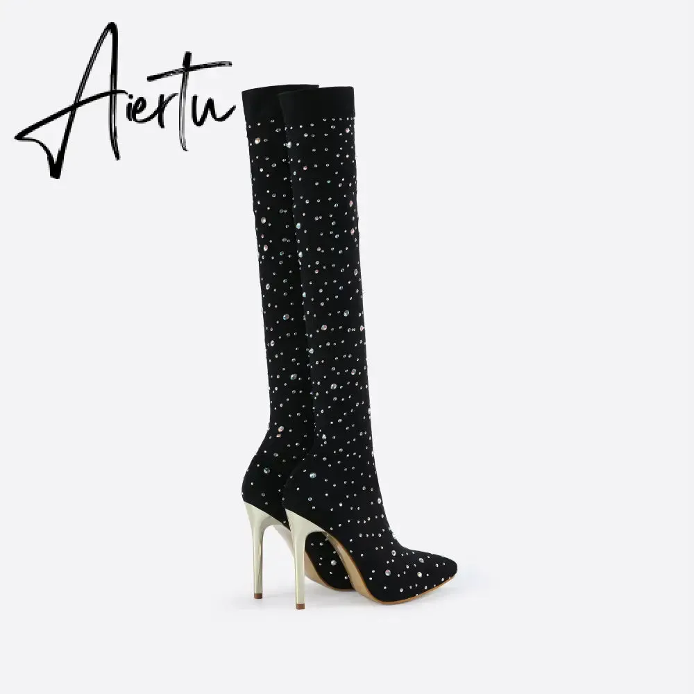 FIT Women Rhinestone Over-The-Knee Sock Boots
