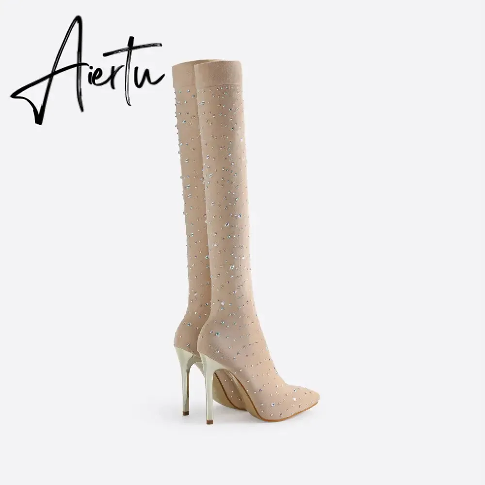 FIT Women Rhinestone Over-The-Knee Sock Boots