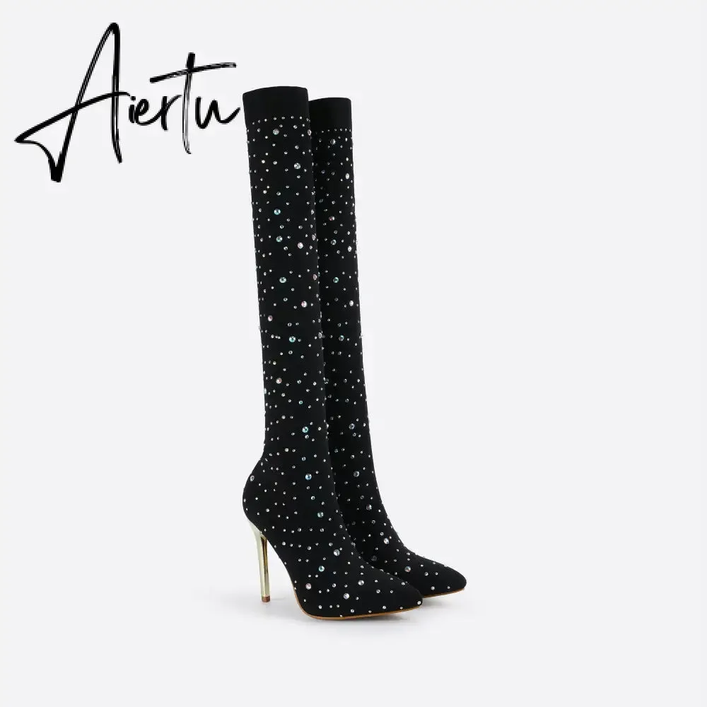 FIT Women Rhinestone Over-The-Knee Sock Boots