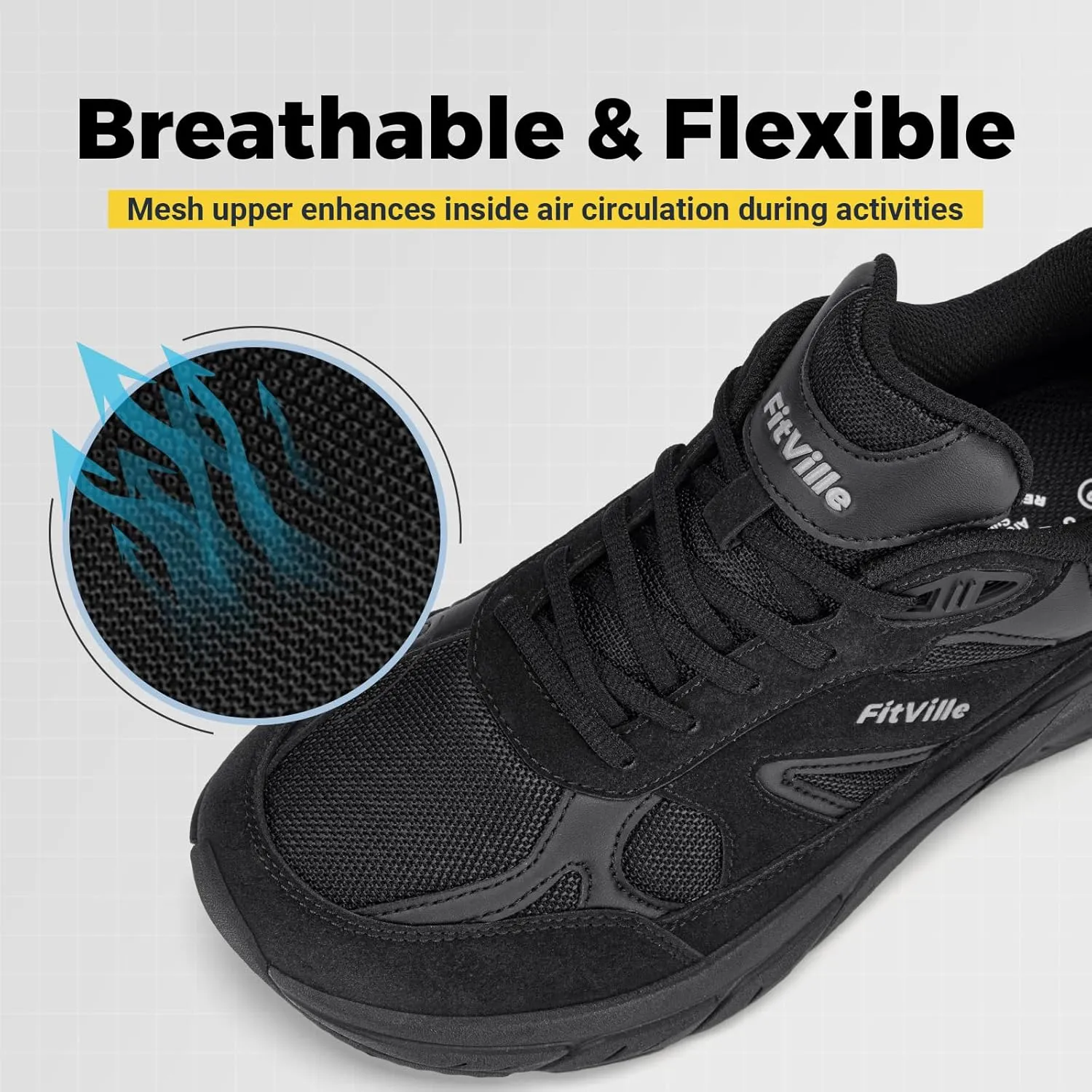 FitVille Wide Walking Shoes for Men Extra Wide Width Sneakers with Arch Support for Flat Feet Heel Pain Relief Plantar Fasciitis - Rebound NEO V1