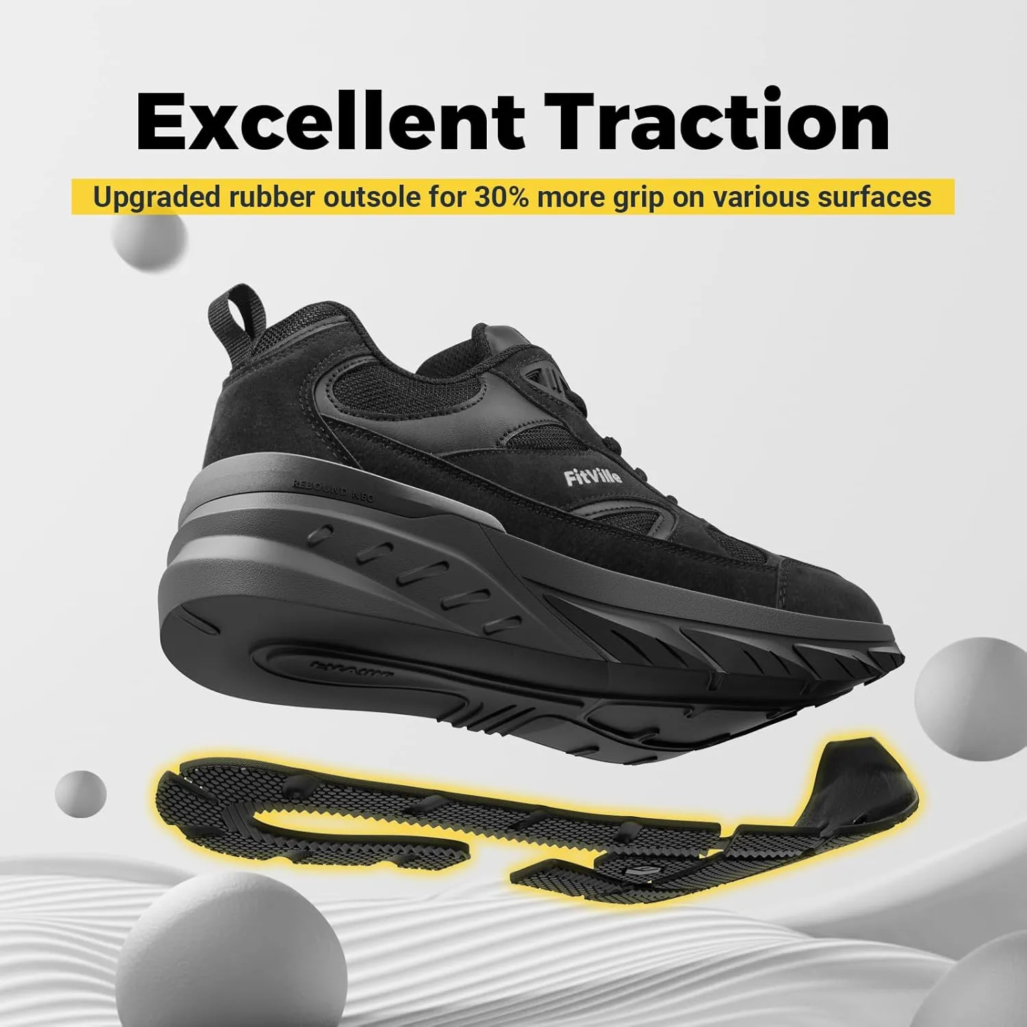FitVille Wide Walking Shoes for Men Extra Wide Width Sneakers with Arch Support for Flat Feet Heel Pain Relief Plantar Fasciitis - Rebound NEO V1
