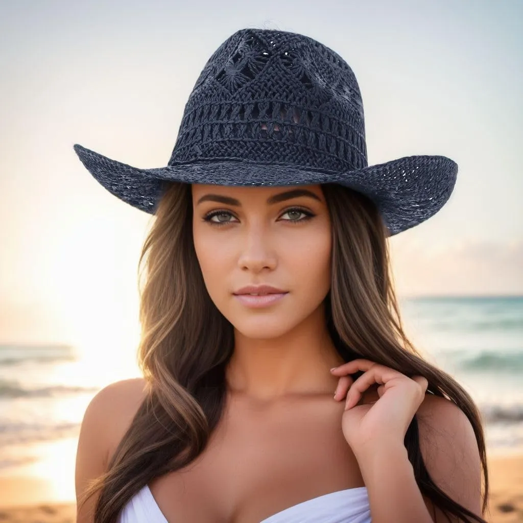 GEMVIE Men & Women's Summer Cowboy Cowgirl Straw Hat Hollow Out Style Roll Up Brim Cowboy Sun Hat