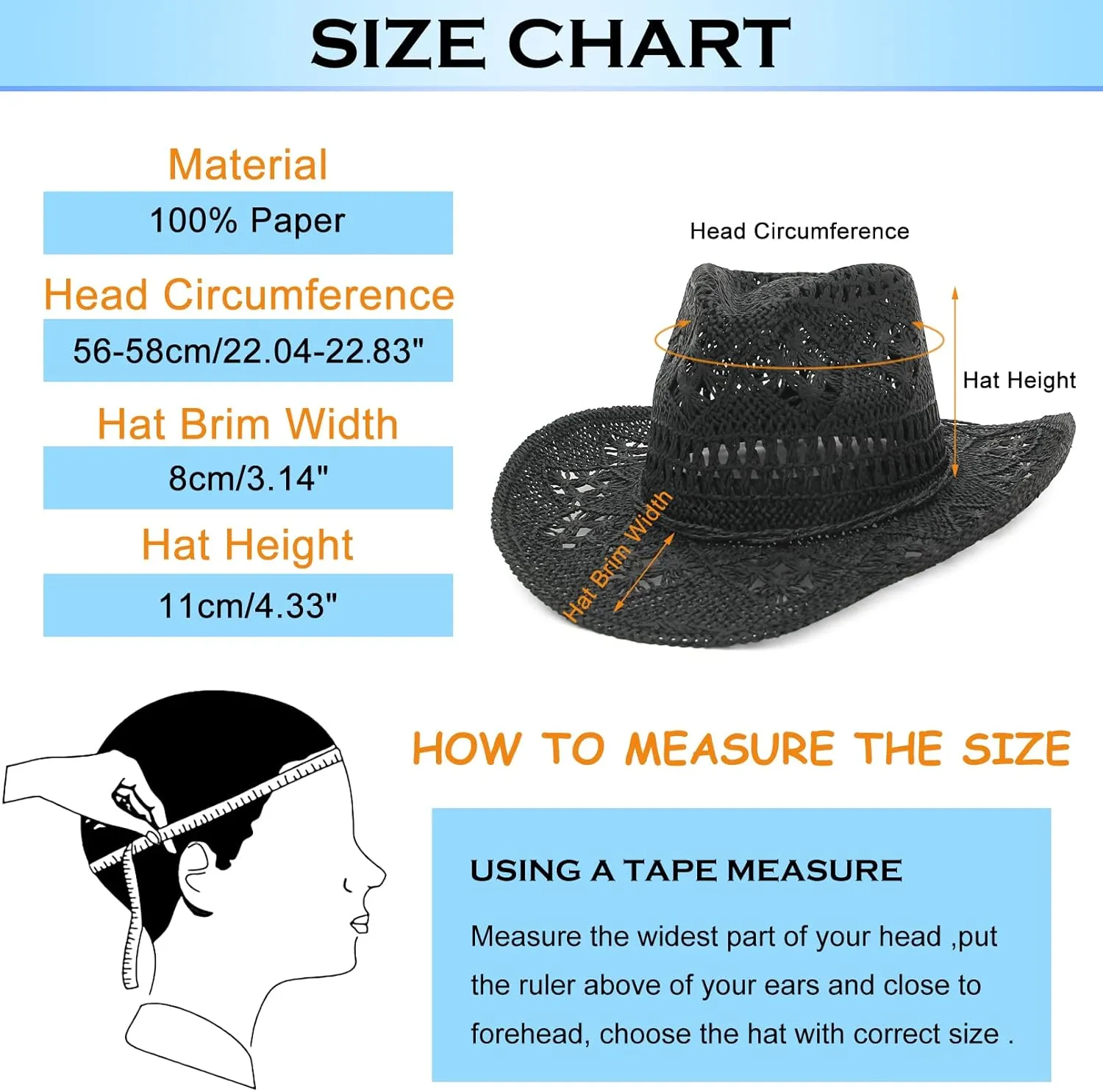 GEMVIE Men & Women's Summer Cowboy Cowgirl Straw Hat Hollow Out Style Roll Up Brim Cowboy Sun Hat