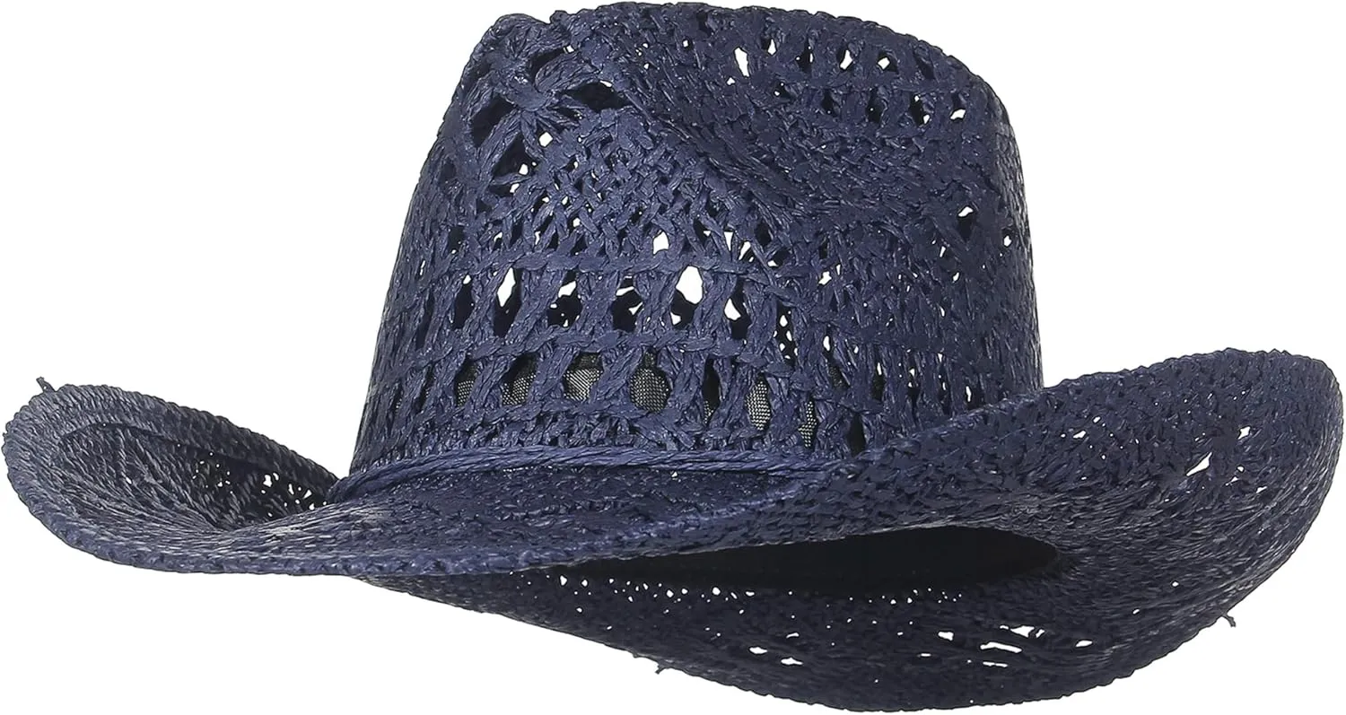 GEMVIE Men & Women's Summer Cowboy Cowgirl Straw Hat Hollow Out Style Roll Up Brim Cowboy Sun Hat