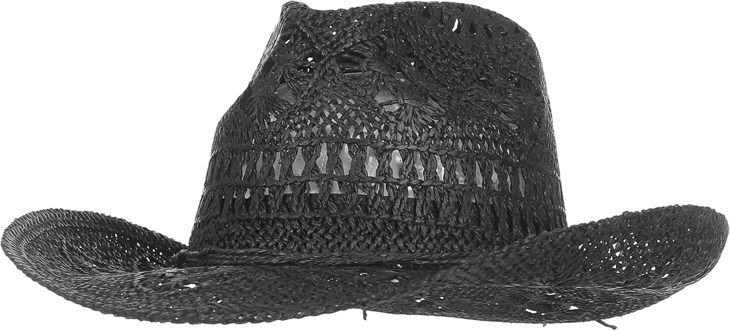 GEMVIE Men & Women's Summer Cowboy Cowgirl Straw Hat Hollow Out Style Roll Up Brim Cowboy Sun Hat