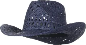 GEMVIE Men & Women's Summer Cowboy Cowgirl Straw Hat Hollow Out Style Roll Up Brim Cowboy Sun Hat