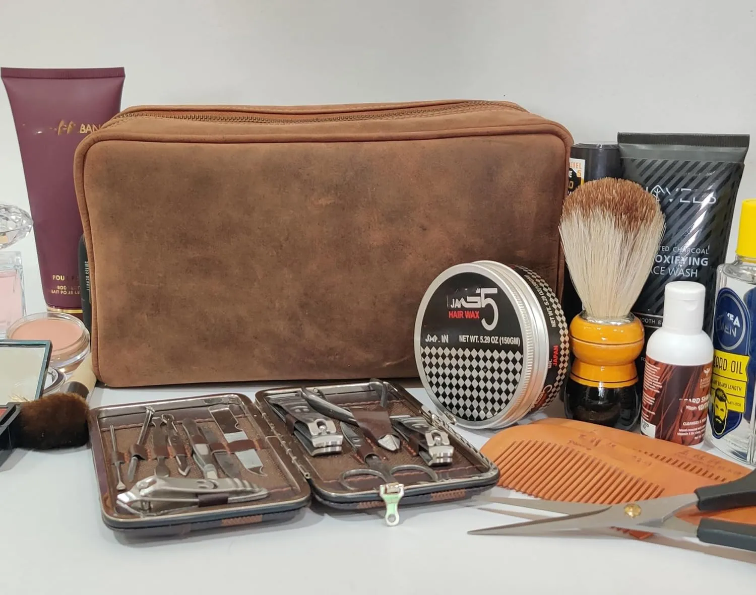 Genuine Leather Travel Toiletry Bag - Dopp Kit Organizer By Rustic Town (Brown)