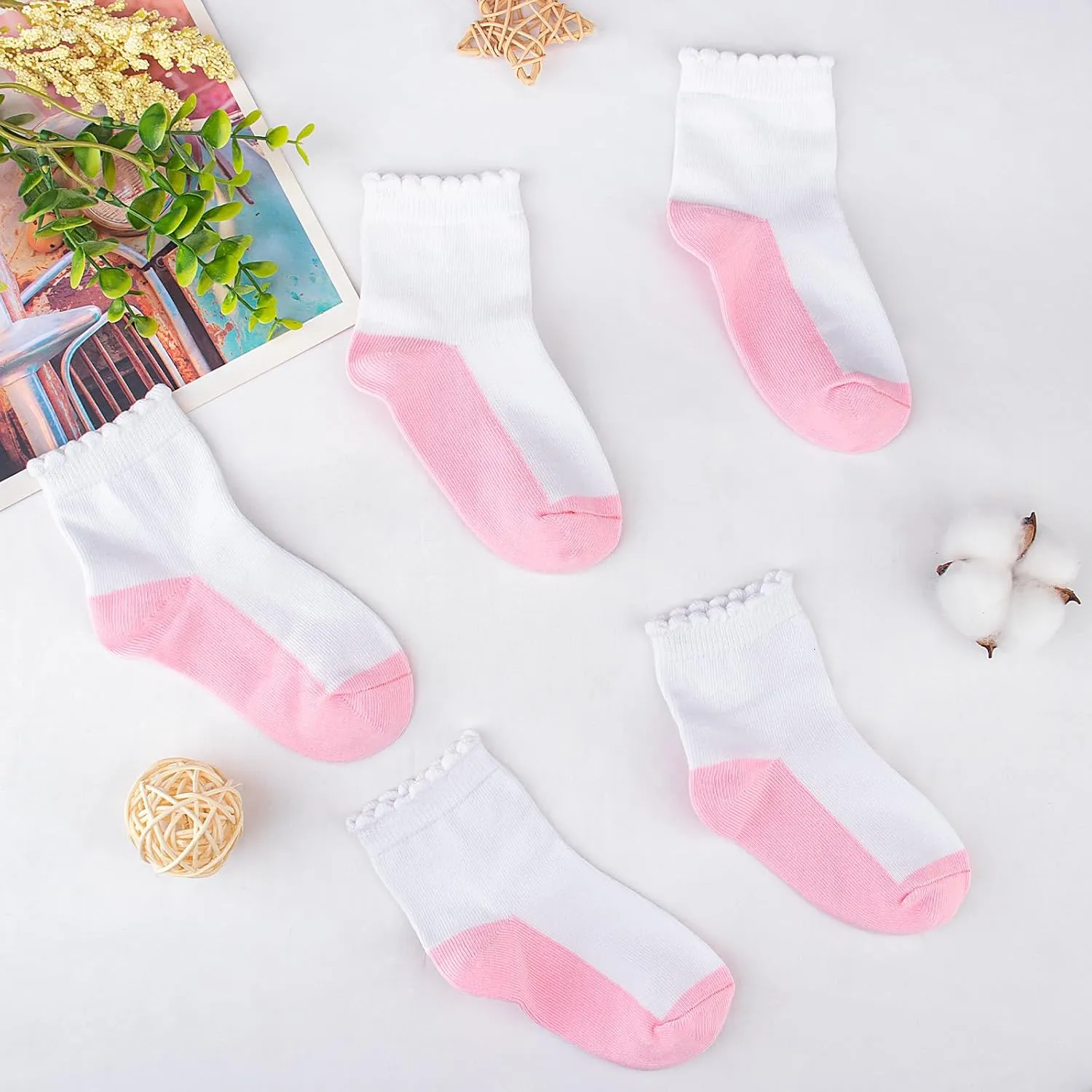 Looching 6 Pack Toddler Baby Girls Boys No Show Ankle Socks Cotton White Mesh Thin Low Cut Socks Kids 1-8Years