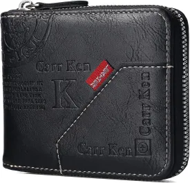 Mens wallet Leather wallet men Wallet Zipper RFID Bifold Wallet for Men ID card Window Credit Card Coin Photo Multifunction Card Slots Gift for Him,Black