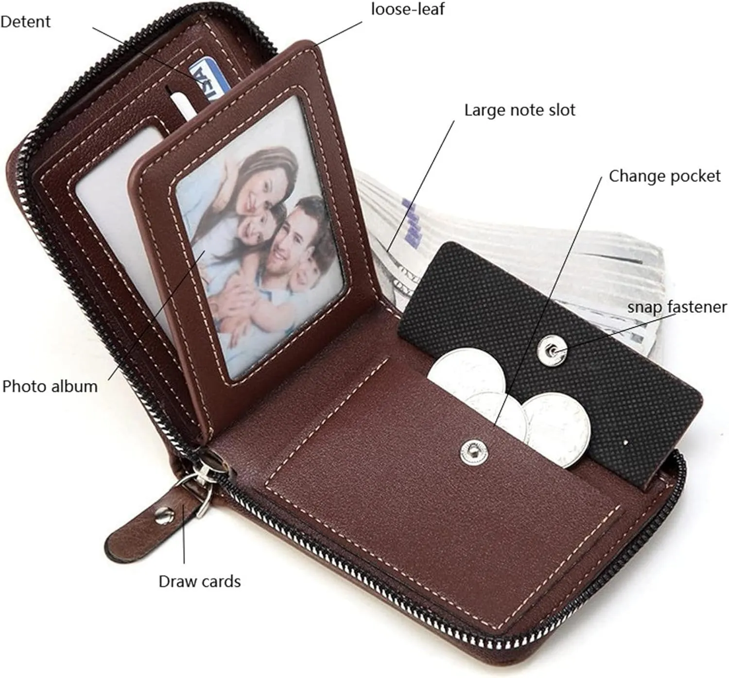 Mens wallet Leather wallet men Wallet Zipper RFID Bifold Wallet for Men ID card Window Credit Card Coin Photo Multifunction Card Slots Gift for Him,Black