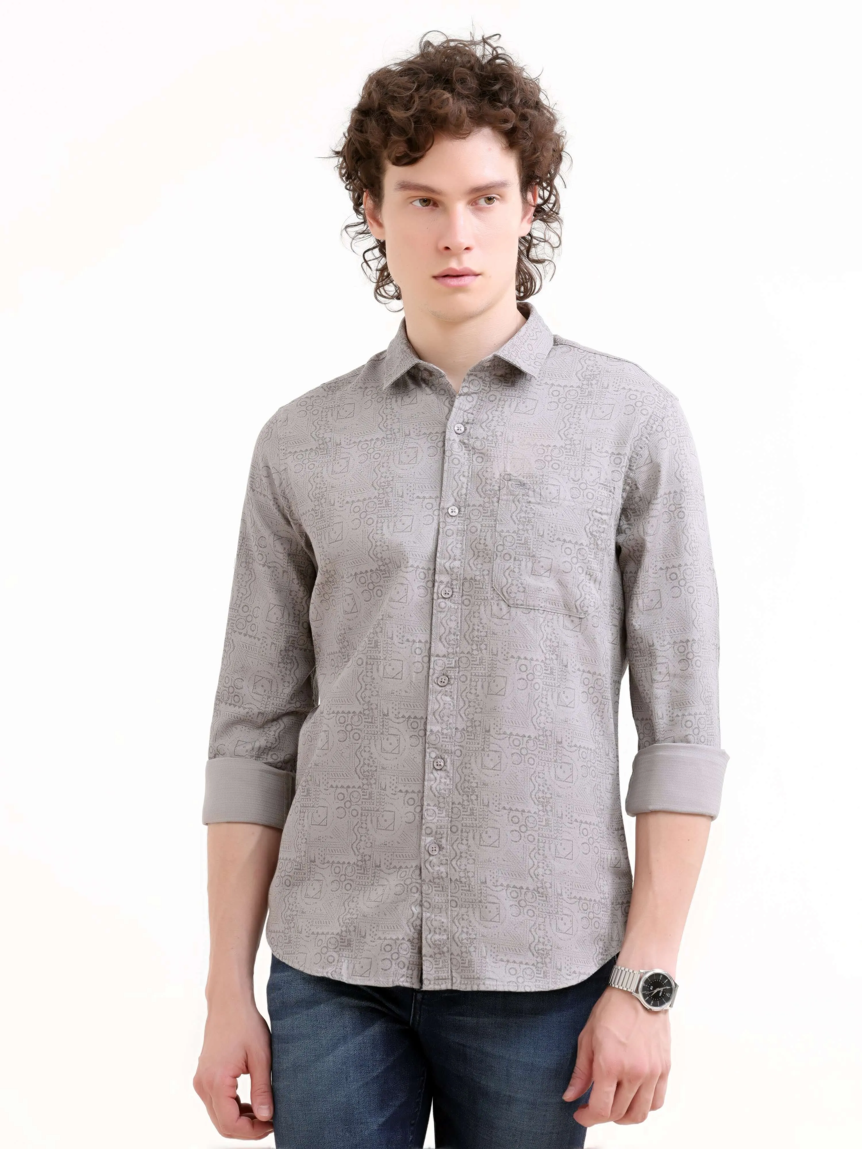 Optimal title: Gray floral printed Misa Trib shirt