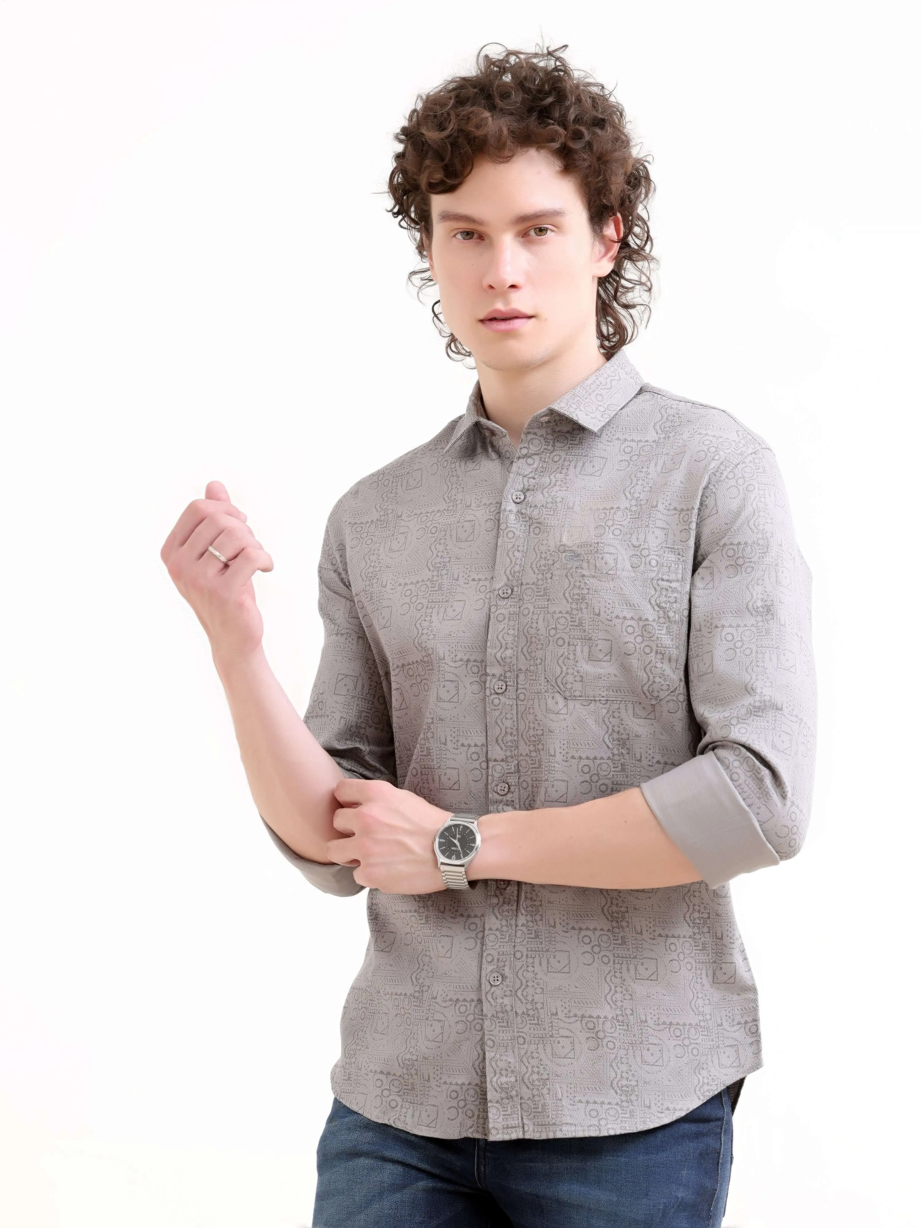 Optimal title: Gray floral printed Misa Trib shirt