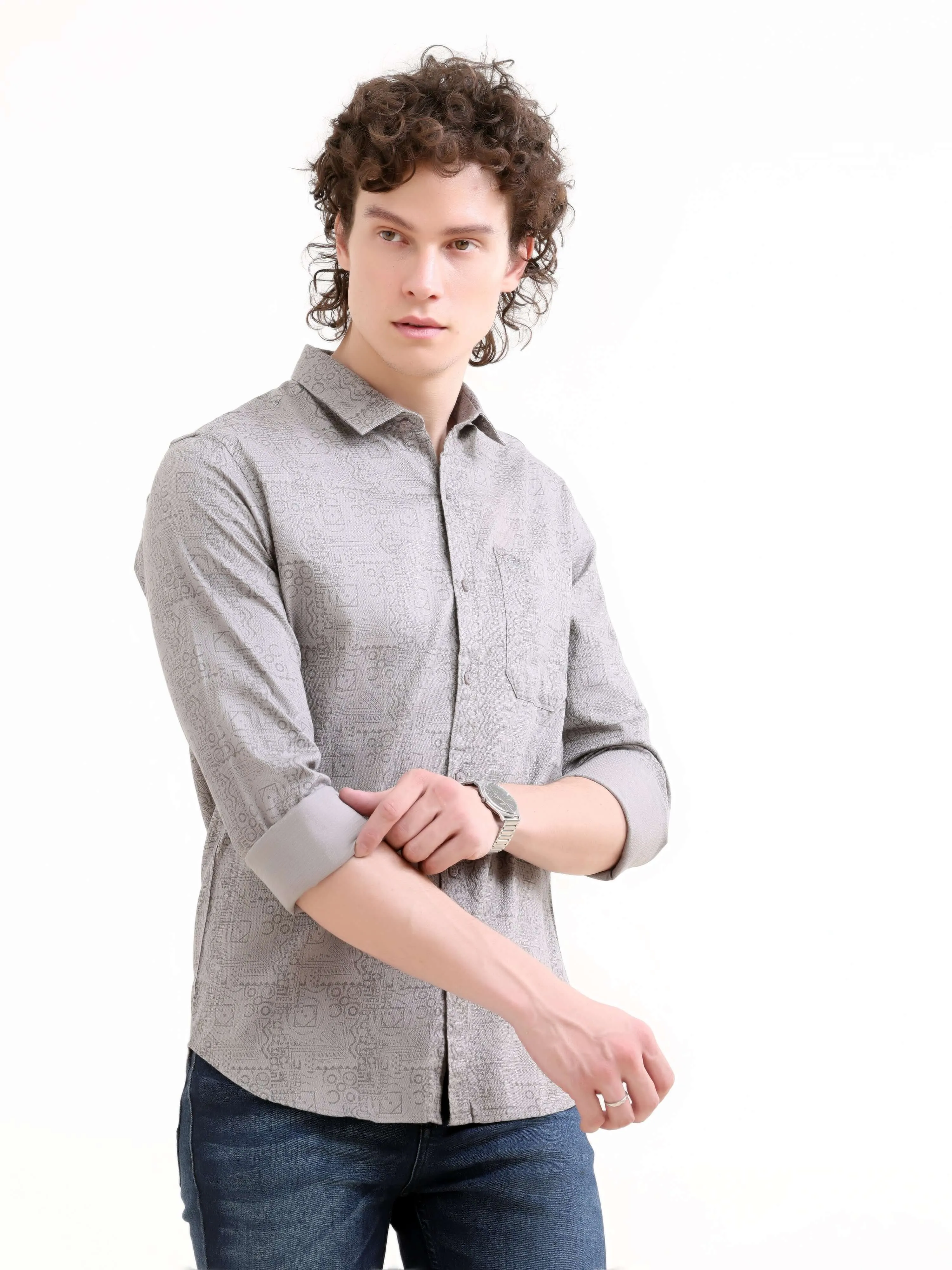 Optimal title: Gray floral printed Misa Trib shirt