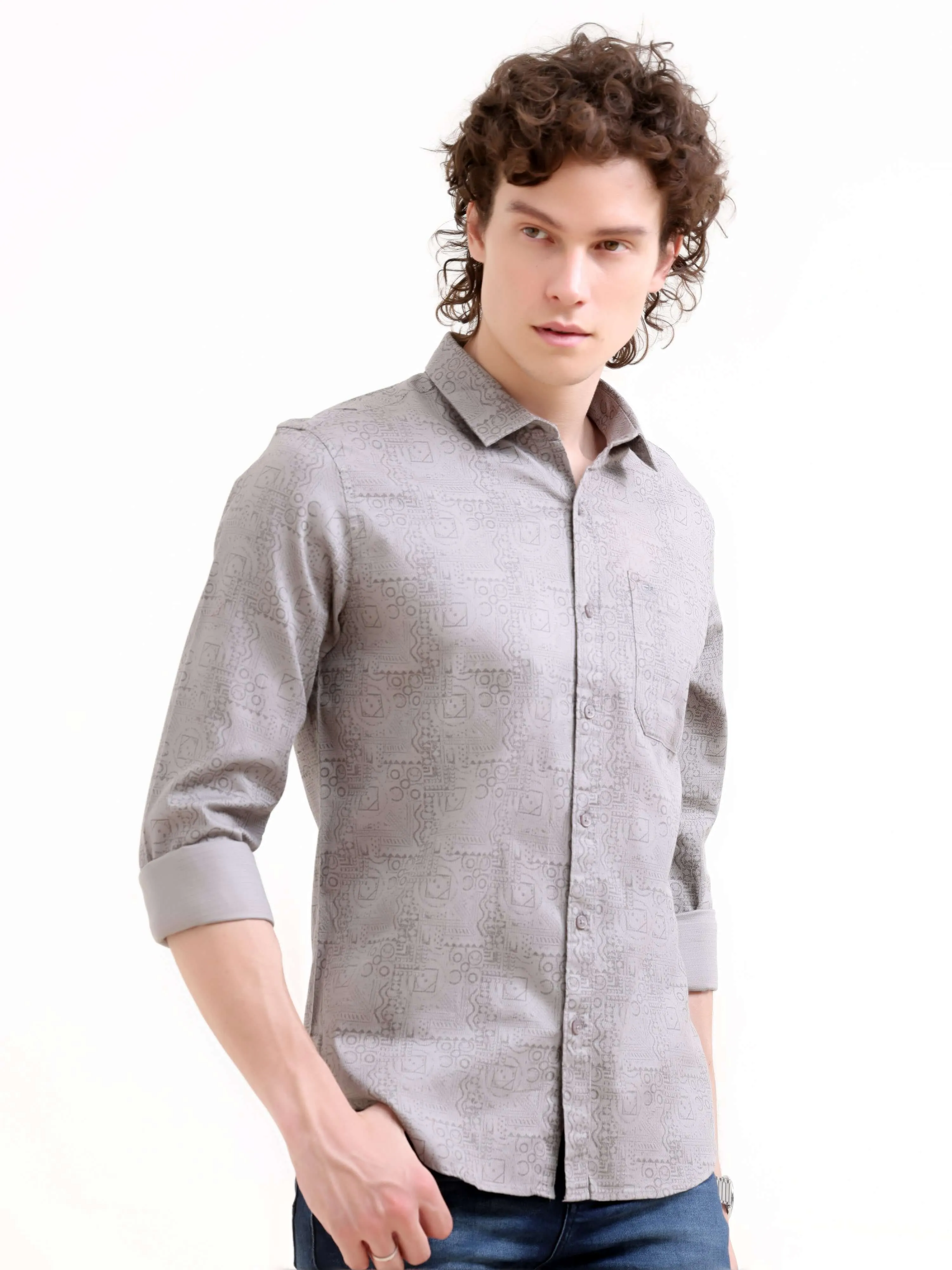 Optimal title: Gray floral printed Misa Trib shirt