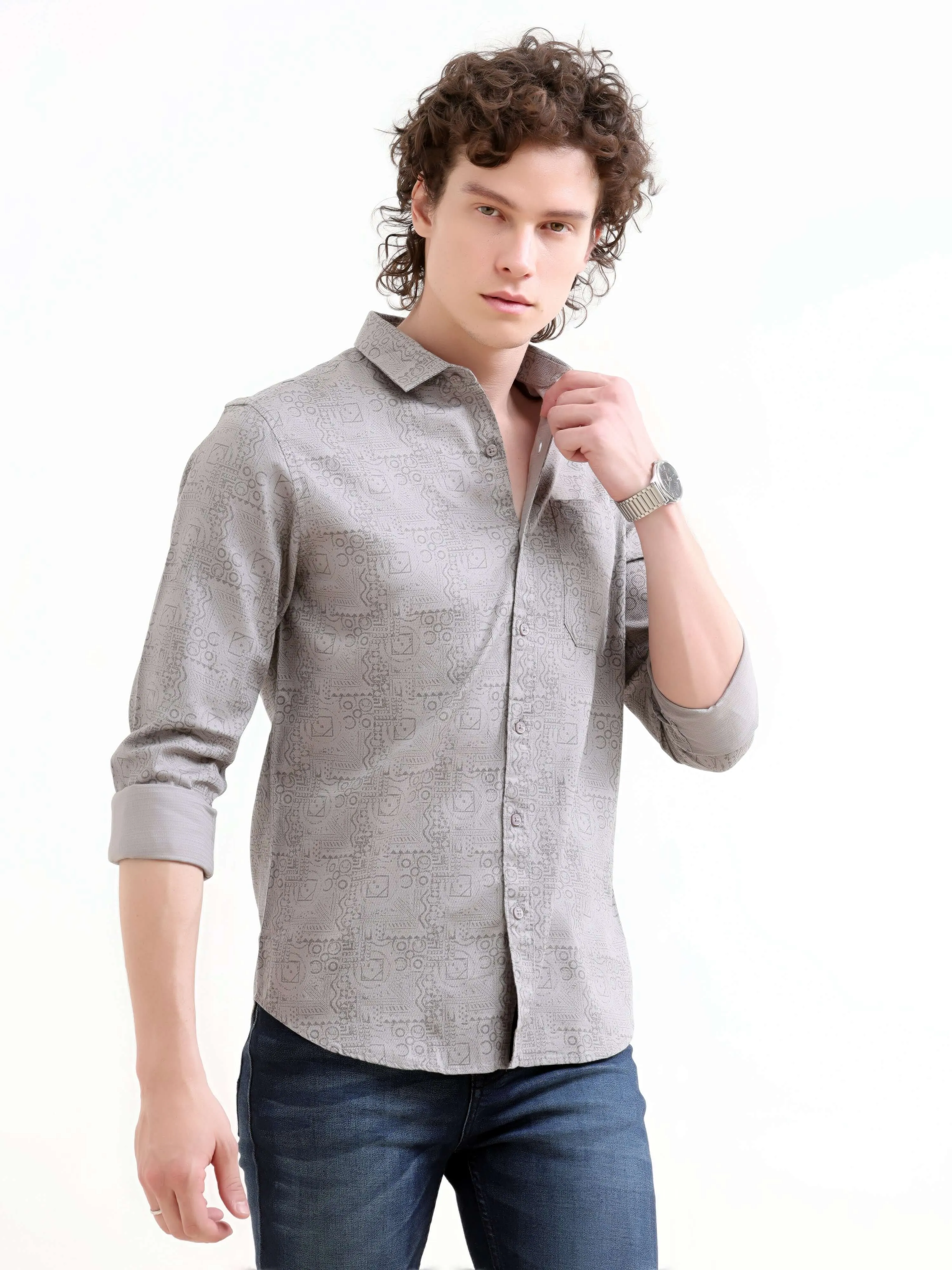 Optimal title: Gray floral printed Misa Trib shirt