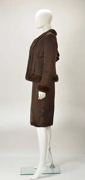 Oscar de la Renta Brown Satin and Mink Ensemble