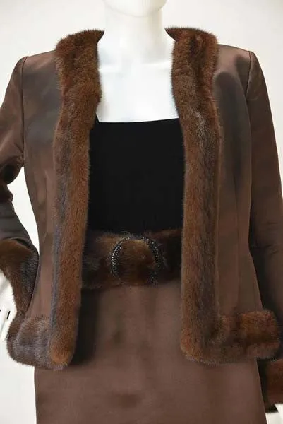 Oscar de la Renta Brown Satin and Mink Ensemble