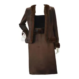 Oscar de la Renta Brown Satin and Mink Ensemble