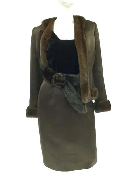 Oscar de la Renta Brown Satin and Mink Ensemble
