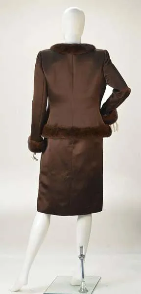 Oscar de la Renta Brown Satin and Mink Ensemble
