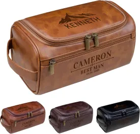 Personalized Leather Toiletry Bag For Men, Custom Mens Toiletry Travel Bag With Engraved Text, Customized Fathers Day Anniversary Birthday Gifts For Dad Husband Boyfriend, Men Dopp Kit Gift