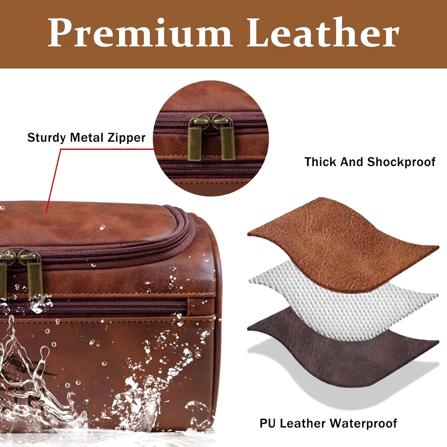 Personalized Leather Toiletry Bag For Men, Custom Mens Toiletry Travel Bag With Engraved Text, Customized Fathers Day Anniversary Birthday Gifts For Dad Husband Boyfriend, Men Dopp Kit Gift