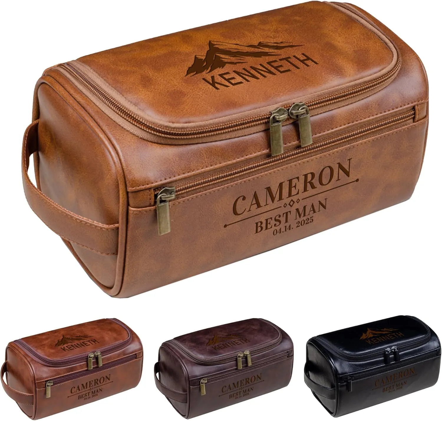 Personalized Leather Toiletry Bag For Men, Custom Mens Toiletry Travel Bag With Engraved Text, Customized Fathers Day Anniversary Birthday Gifts For Dad Husband Boyfriend, Men Dopp Kit Gift
